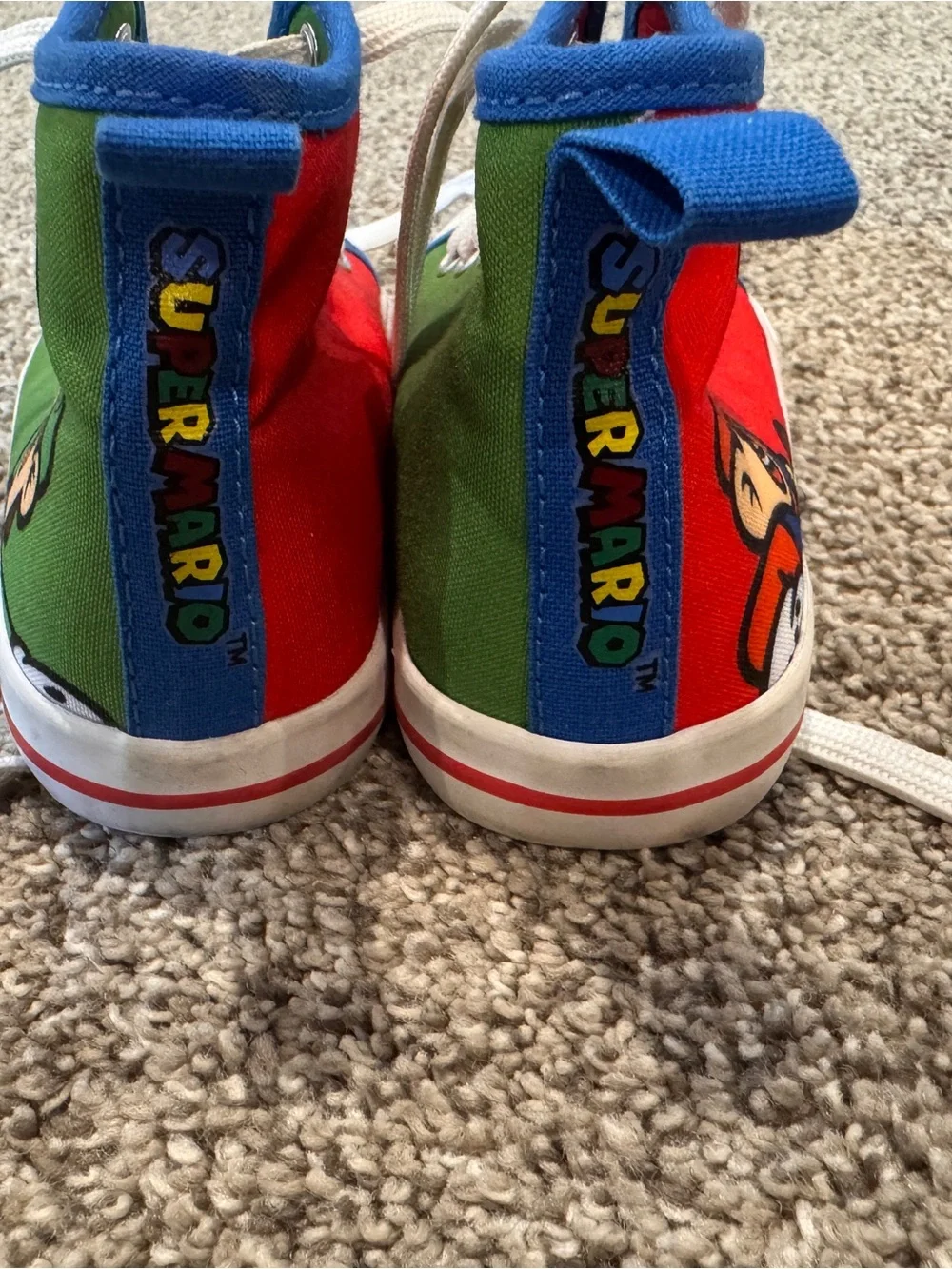 Kids Mario Luigi and Yoshi Red & Green high top Lace-Up Sneakers size 12 kids